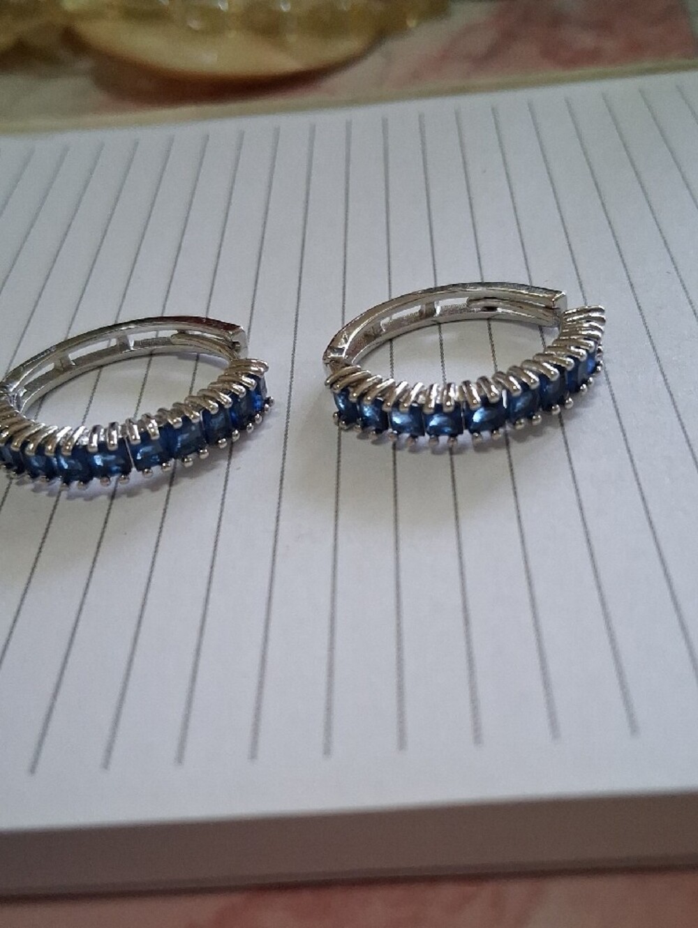 Sterling Silver Blue Stone Hoop Earrings - Blue - Picture 2 of 4